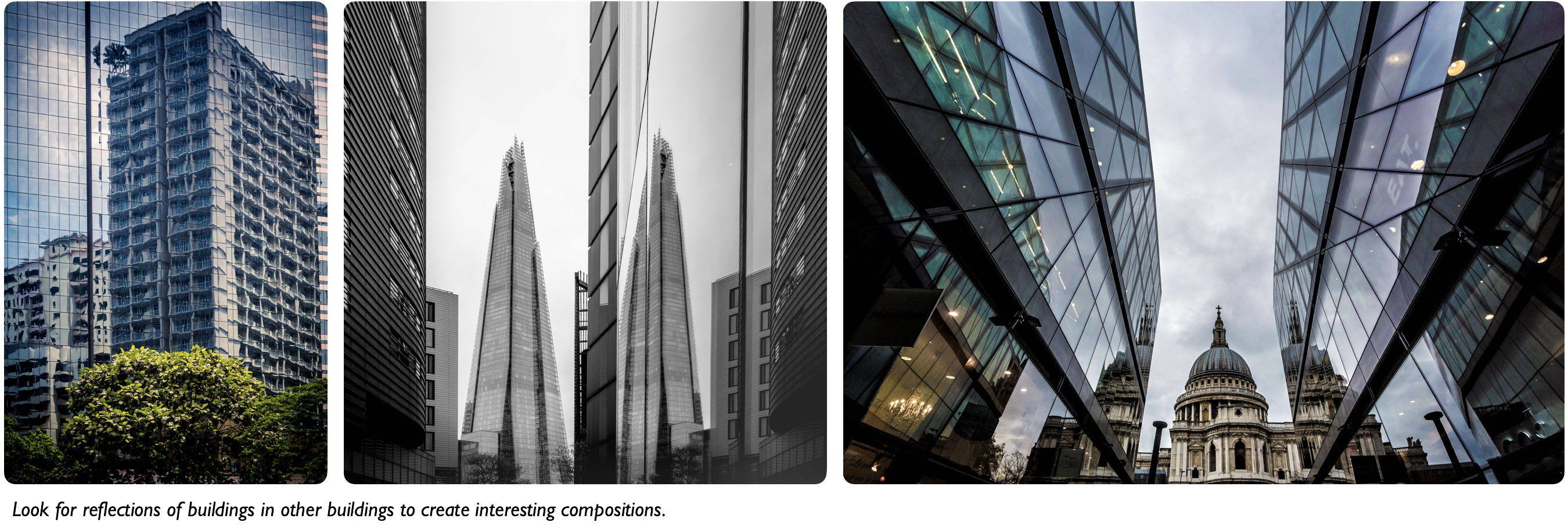 Demonstration reflections in buildings.