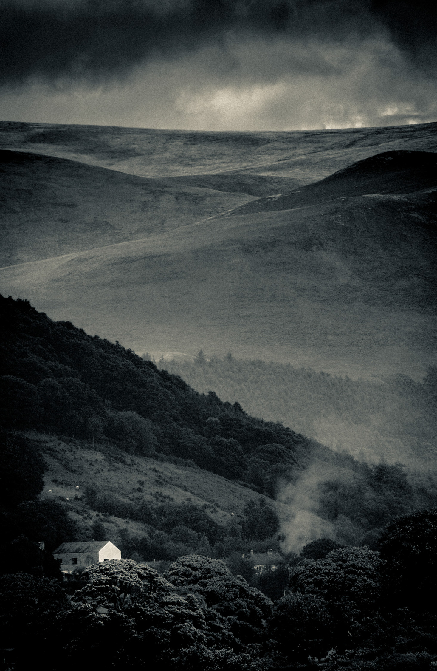 Landscape with dark shadows and bright highlights demonstrating the need for a high dynamic range,