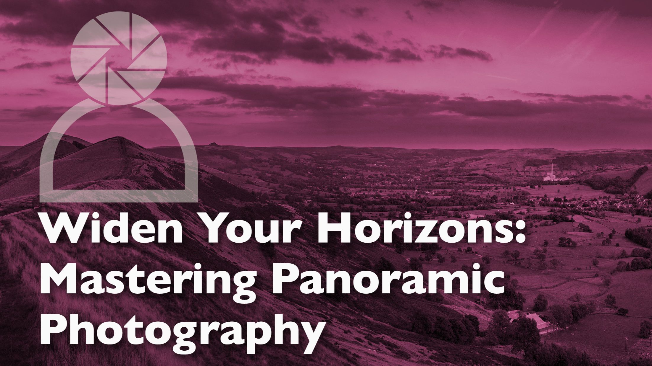 Header graphic for a photography article about stitching photos together to form wide panoramic images
